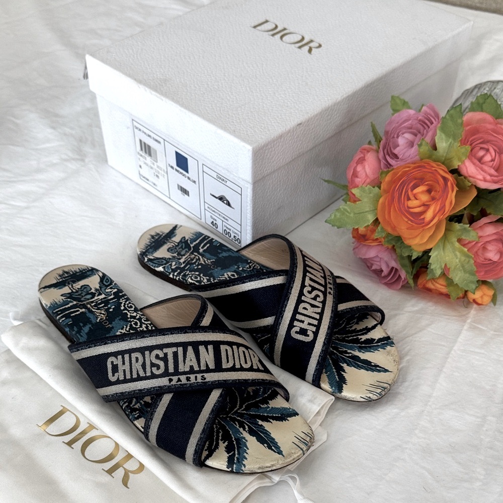 Authentic Dior Indigo Blue Palms Sandals with Box